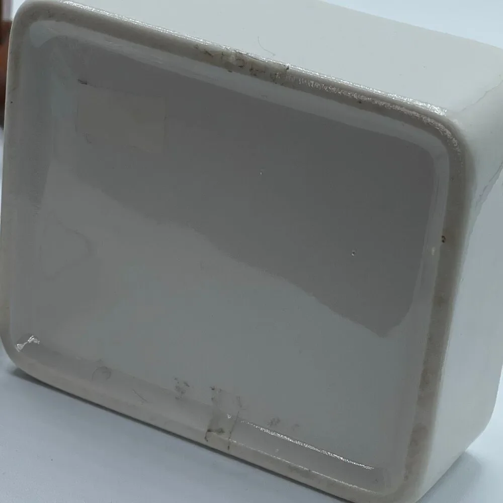 Vintage white ceramic trinket box magnolia pattern gold trim